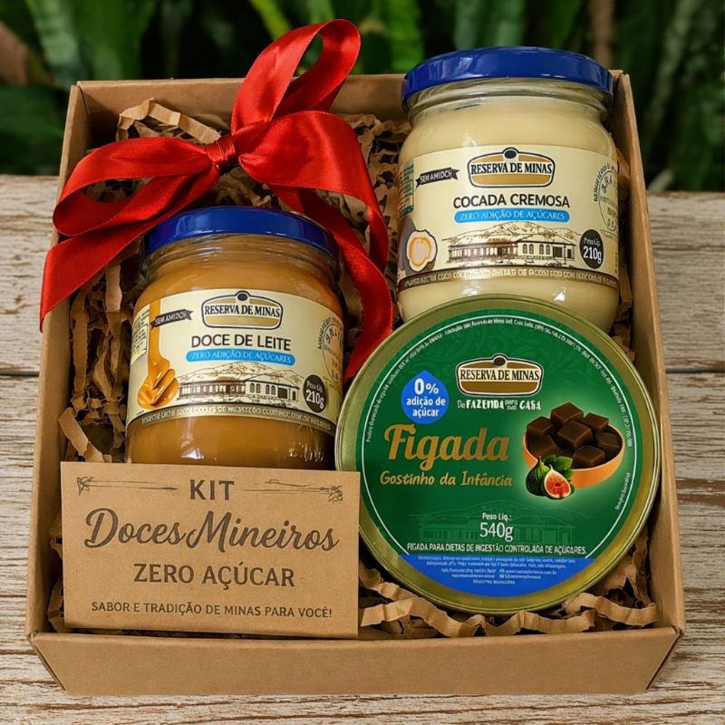 Kit Doces Mineiros Zero Açúcar – Reserva de Minas | Doce de Leite + Cocada + Figada