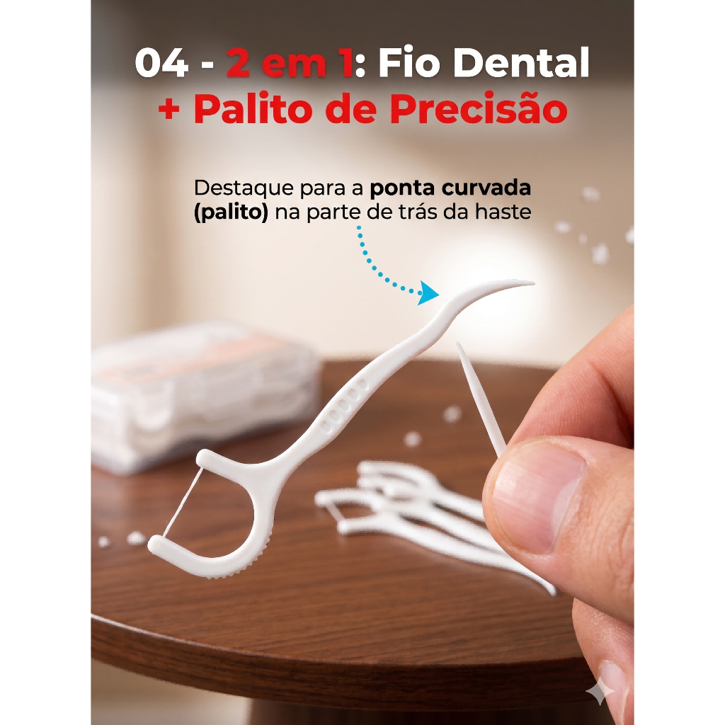 Fio Dental com Haste Prático (30 Unid.) Kit Econômico 2 em 1: Fio + Palito de Precisão - Estojo Portátil Pronta Entrega