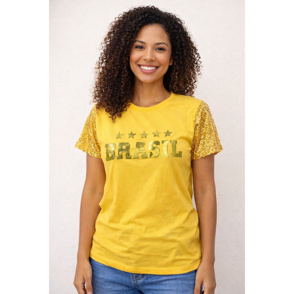 Blusa Do Brasil Feminina Manga Paete Blusa Brasil Diferenciada
