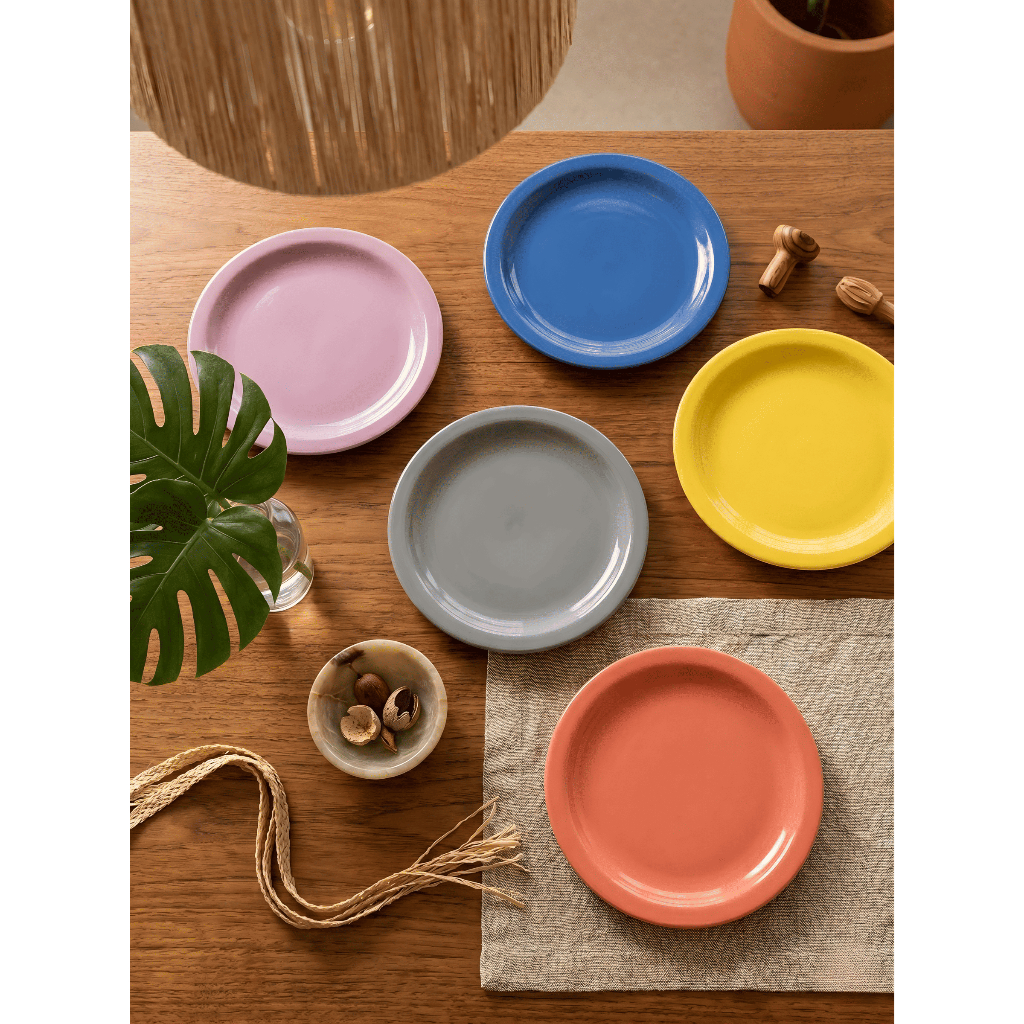 Kit 4 Pratos Raso Cerâmica Colorido Branco 25cm Jantar Almoço Cozinha Mesa Posta Qualidade Moderno Liso