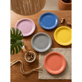 Kit 4 Pratos Raso Cerâmica Colorido Branco 25cm Jantar Almoço Cozinha Mesa Posta Qualidade Moderno Liso