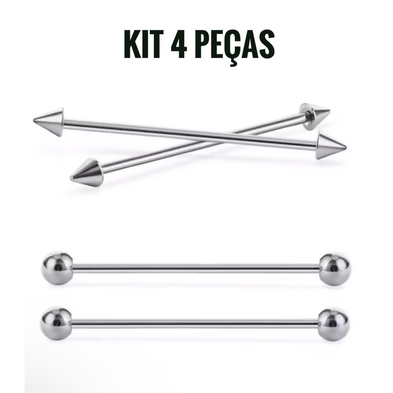 Piercing transversal spike + bolinha em aço inox
