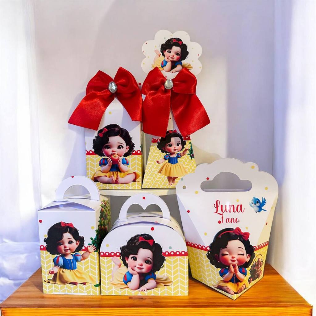 Kit Personalizados Princesas Branca de Neve Cute Baby Pegue e Monte Lembrancinha Kit Caixinha(Envie Nome e Idade no Chat
