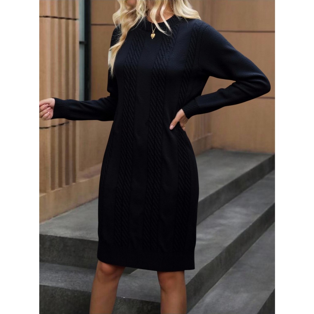 Vestido Chamise Tricot lã Feminina Grosso Lançamento Manga Longa Gola Redonda Inverno Outuno Estampada