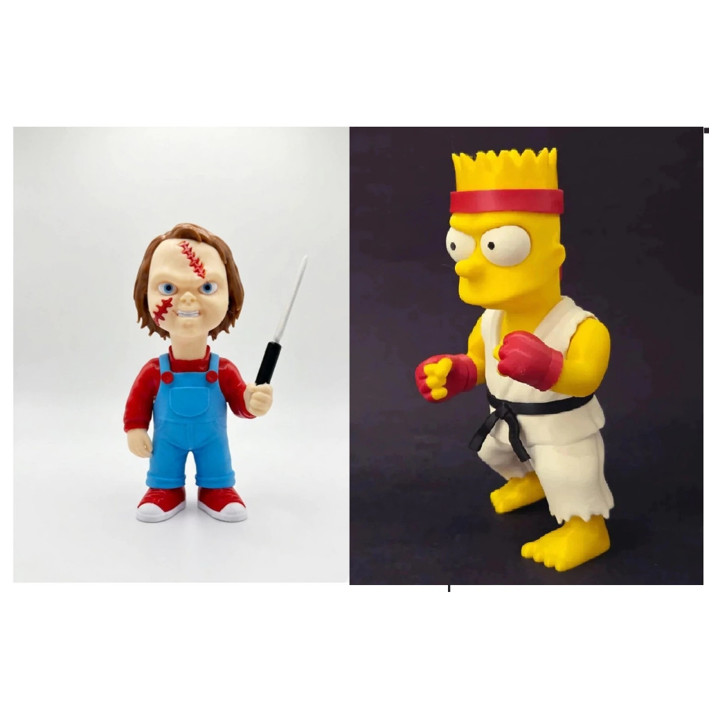 Miniatura Chucky Realista + Boneco Bart Simpson Street Fighter Decorativo