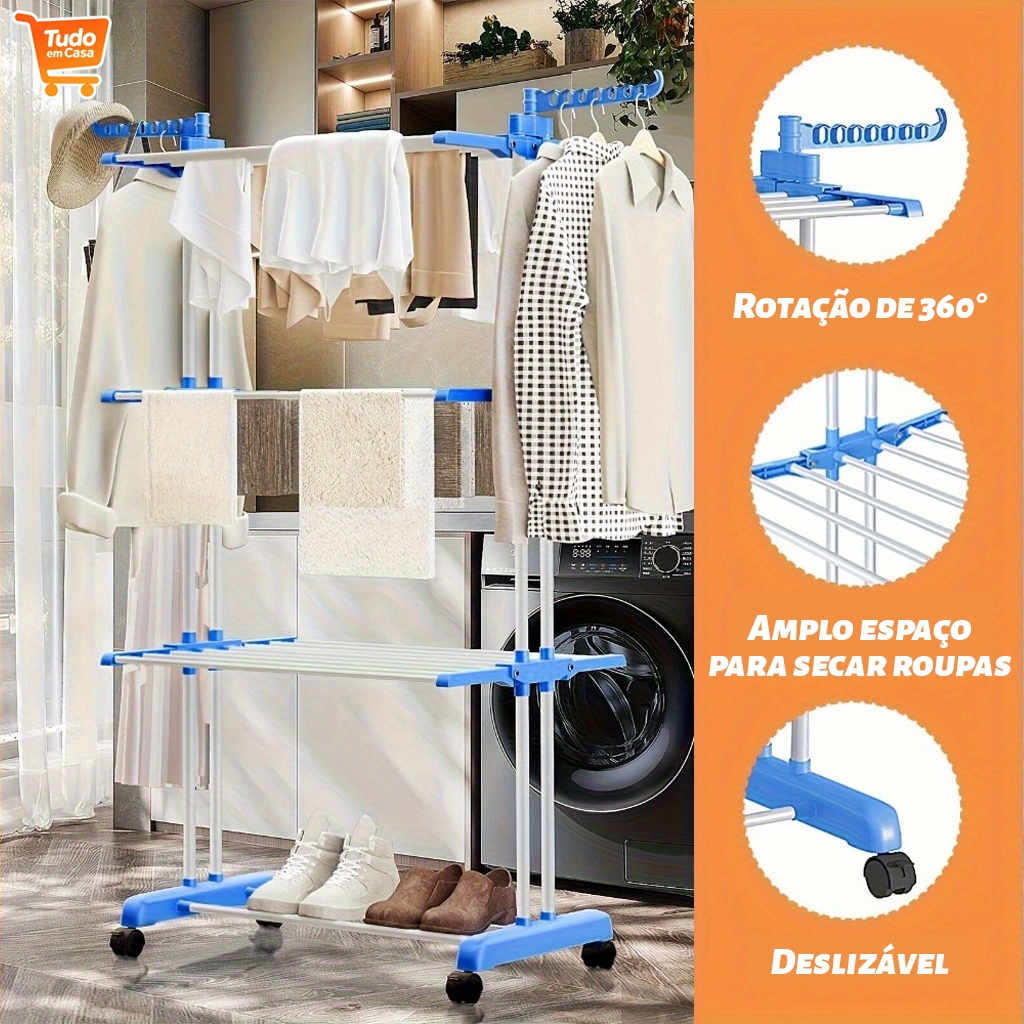 Varal De Chão 4 Andares Roupa Calcinha Grande Dobrável Portátil