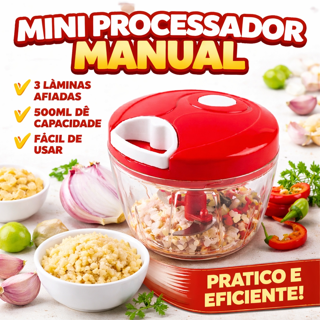 Mini Processador E Triturador De Alimentos Manual 3 Laminas 500 ML ENVIO IMEDIATO!