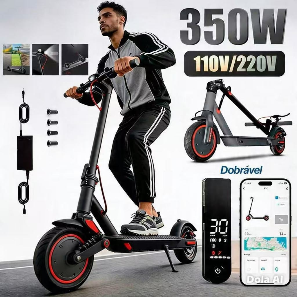 Patinete Elétrico Dobrável 350W | 3 Velocidades Ajustáveis | Amortecimento Reforçado | Suporta até 100KG
