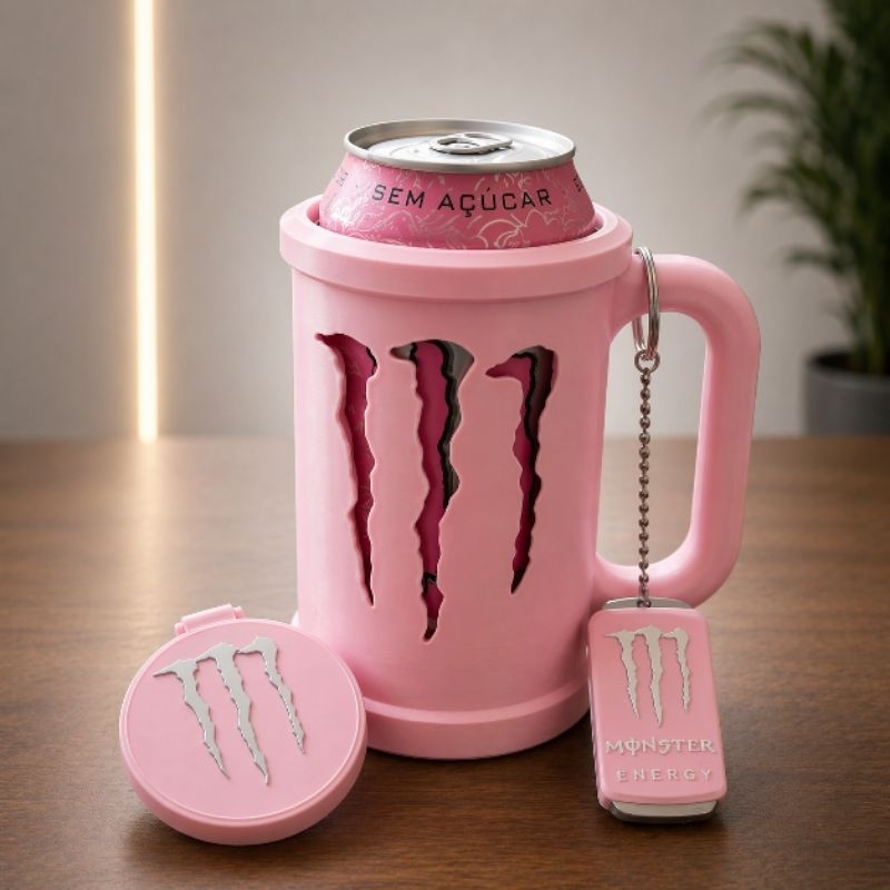 Kit Porta Lata Monster Energy  com Alça + Tampa + Chaveiro Abridor | Suporte Térmico Energ...