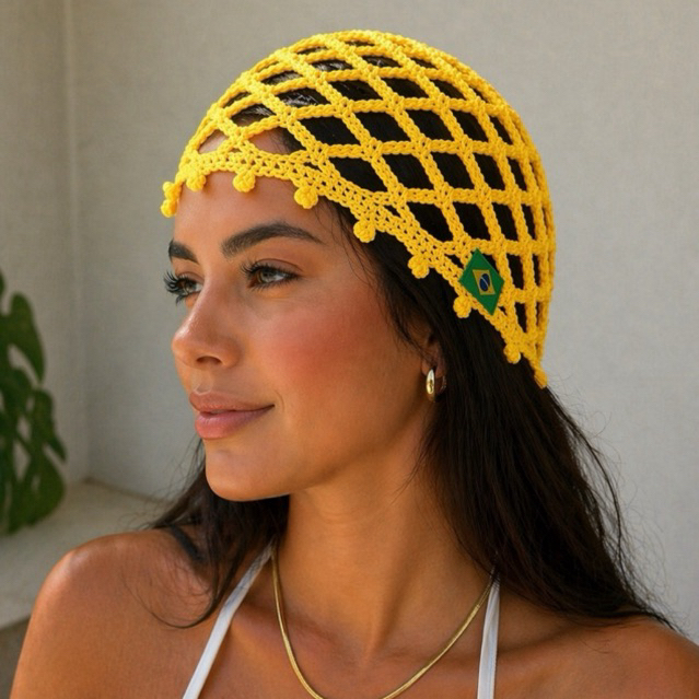 HEADPIECE de crochê Brasil / chapéu do Brasil / copa do mundo |brasilianvibes | Brasil core