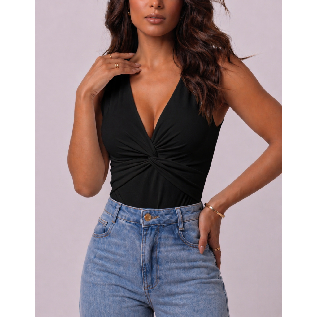 Body Blusa Feminina Social Regata Alça Decote Trançado Verão