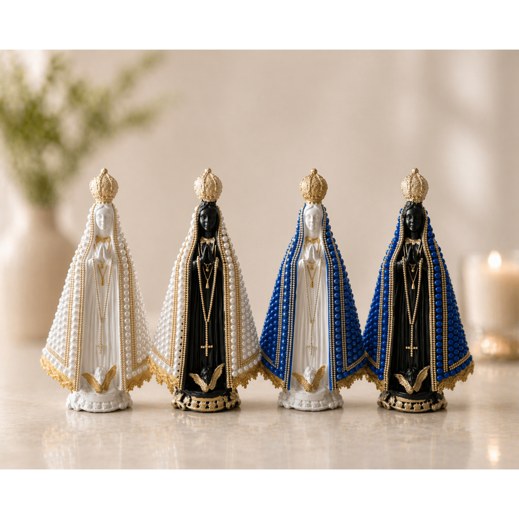 Nossa Senhora Aparecida 30cm Gesso Manto Decorado Pérolas Estátua Católica Decoração Altar Presente Fé Imagem Religiosa