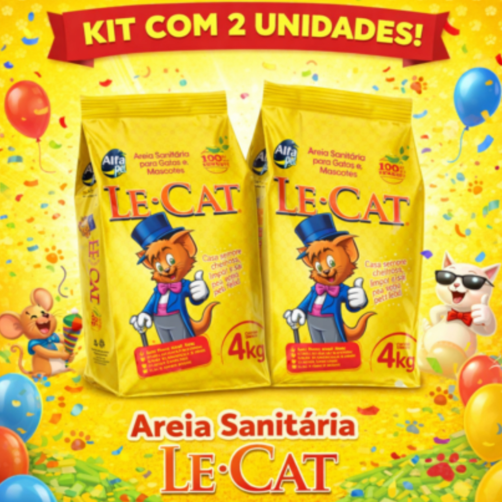 Kit 2 unidades Areia Sanitária Higiênica Para Gatos Anti Odor Le Cat Sem Perfume Pacotes de 4kg