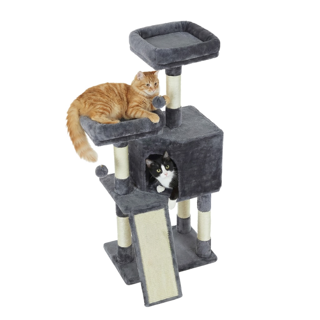 Imagem SONGMICS Arranhador para Gatos com Rampa, Árvore de Gato 115 cm, para Sala de Estar, Cinza esfumaçado