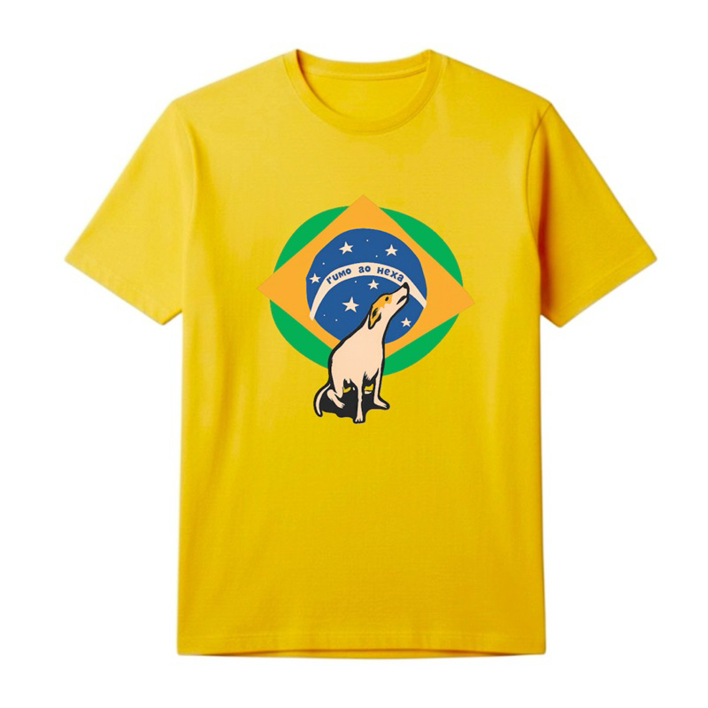 Camiseta do Cachorro Caramelo Rumo Ao Hexa Unissex 100% Algodão 30.1 Qualidade Premium