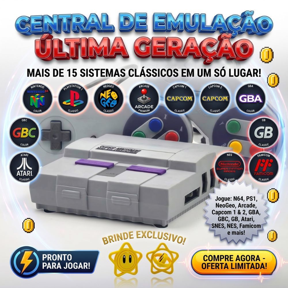 Console Super Nintendo Retro Completo + Estrela Mario + 2 Controles Conectou Jogou