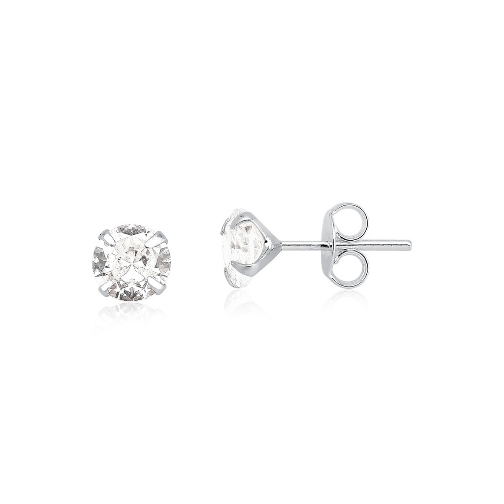 Brinco ponto de luz prata 925 zirconia redondo 6mm