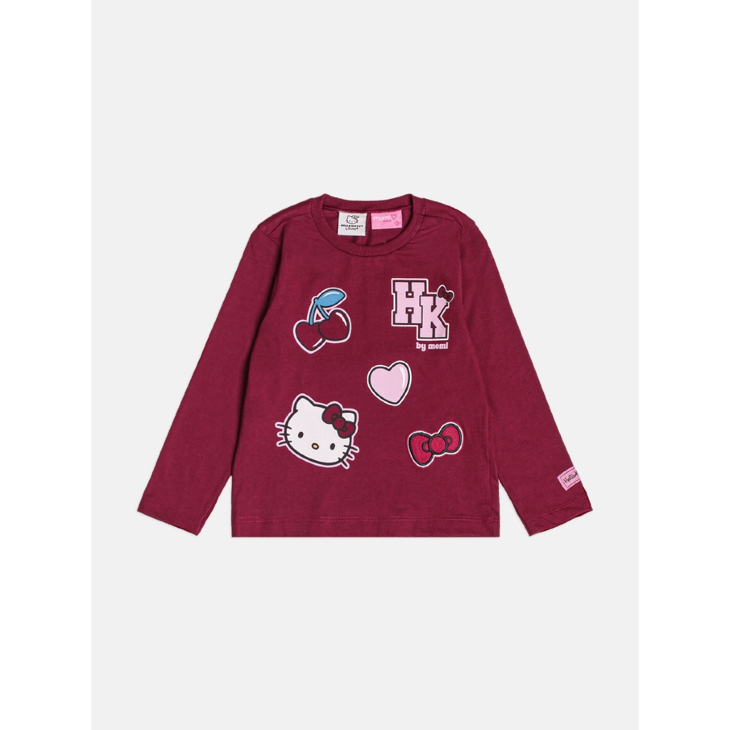 Camiseta Manga Longa Hello Kitty Bordô Infantil Momi