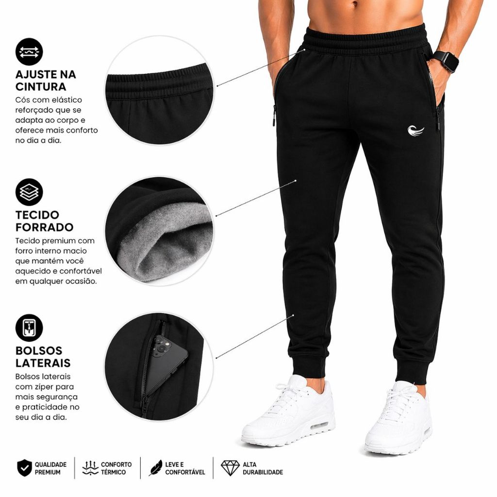 Calça Jogger Masculina Moletom Super Confortavél Academia Treino Inverno