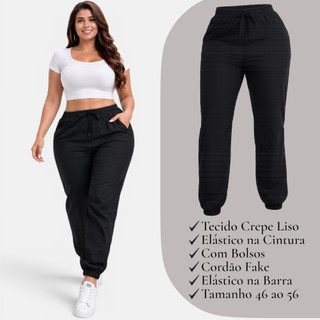 Calça Plus Size Feminina Jogger Calca com Bolso Leve Soltinha G1 G2 G3