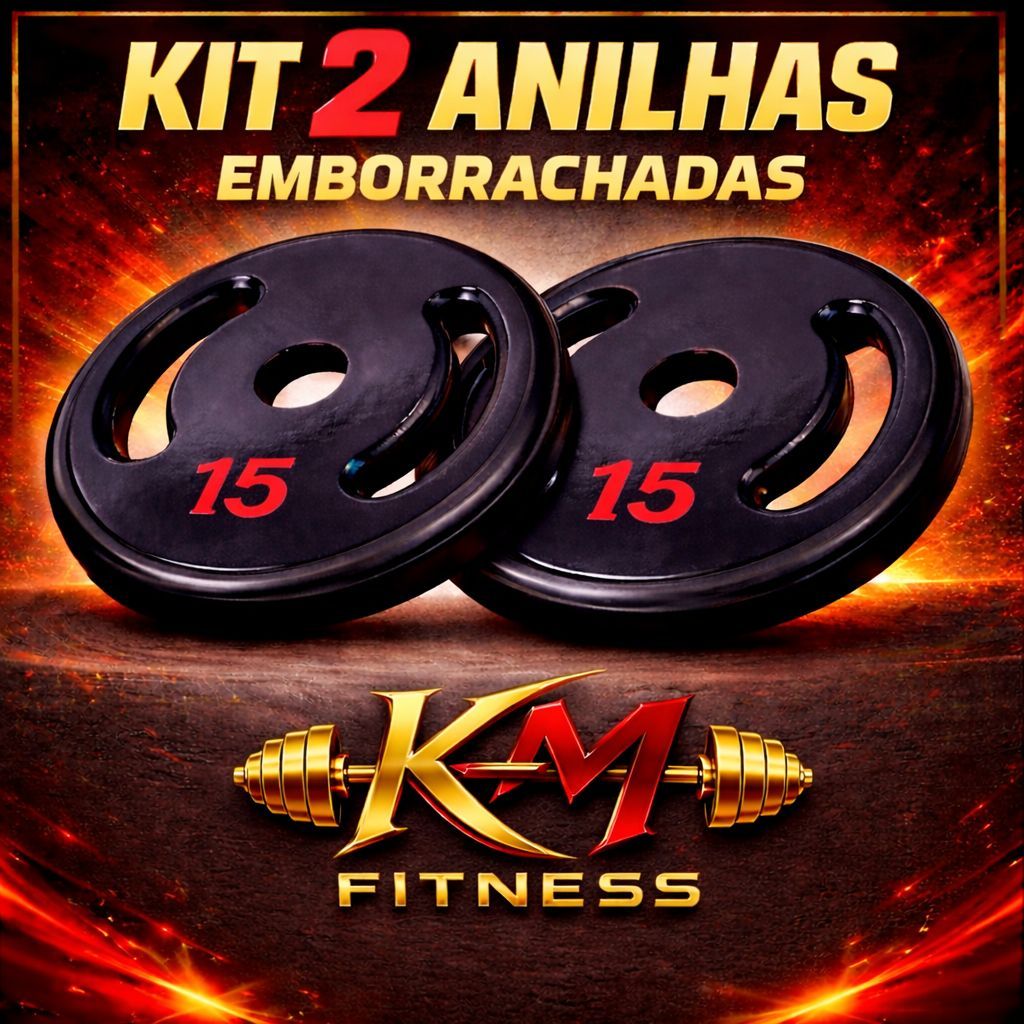 Kit 2 Anilhas Emborrachadas Preto 15 Kg Ferro Fundido Academia Treino Musculação Fitness (2X15 KG)