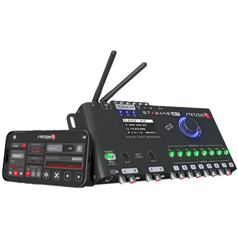 Processador Automotivo Stetsom STX 2496 BT DSP 8 Canais Bluetooth Controle de Ganho Crossover EQ