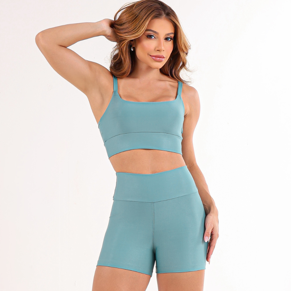 Conjunto Fitness Top Alcinha + Short Zero Transparência Cintura Alta Alta Compressão Academia