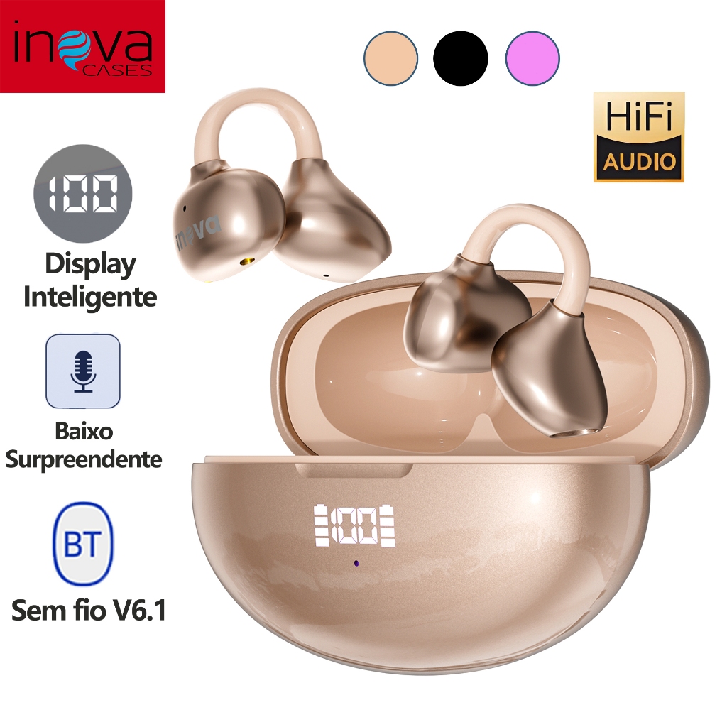 inova Fone De Ouvido Earcuffs Condução De Ossos Sem Fio Bluetooth Auriculares TWS Earbuds LED Display Inteligente