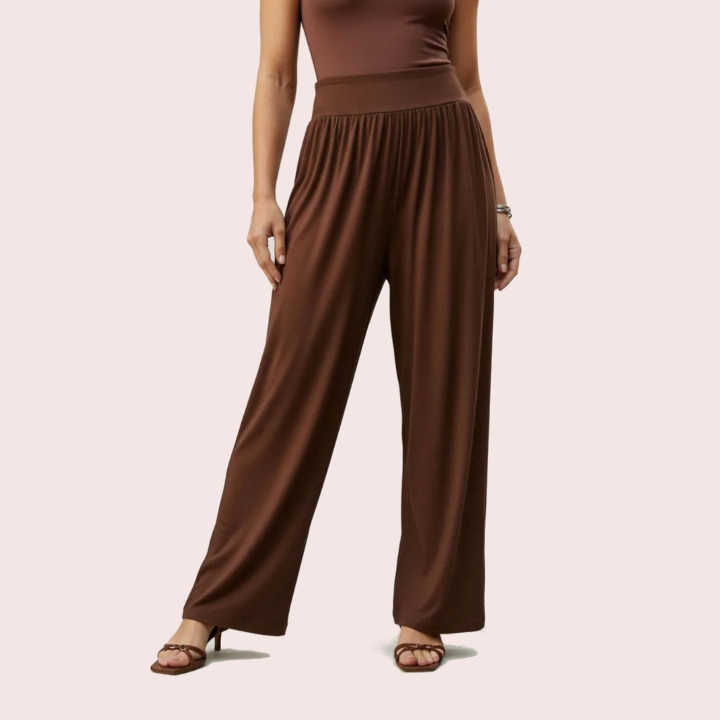 Calça Feminina Franzida com Bolso Cintura Alta