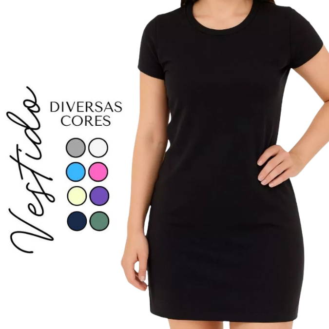 Vestido Casual Feminino Camisão Blusão Blogueira Manga Curta 100% Algodão Moda