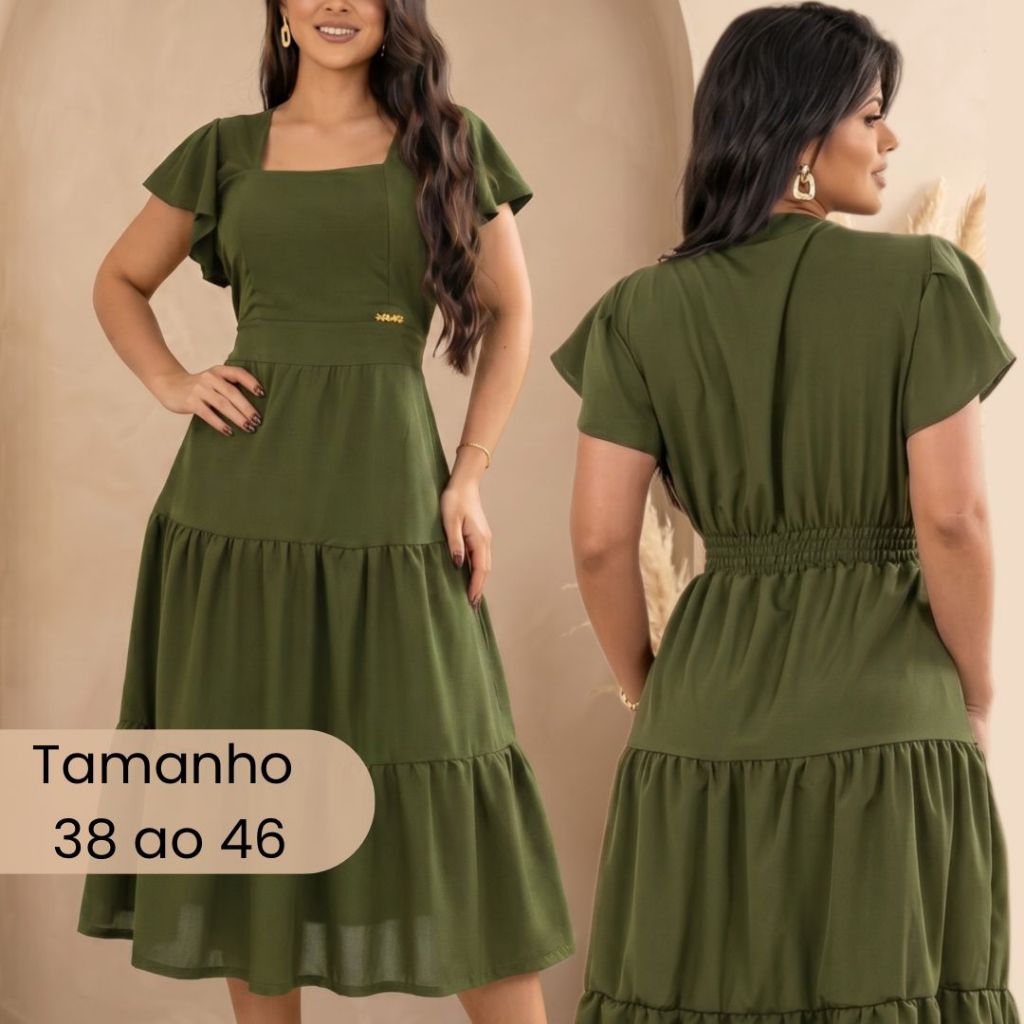 Vestido Midi Evangélico Feminino Rodado Manga Princesa Moda Evangélica Elegante Casual