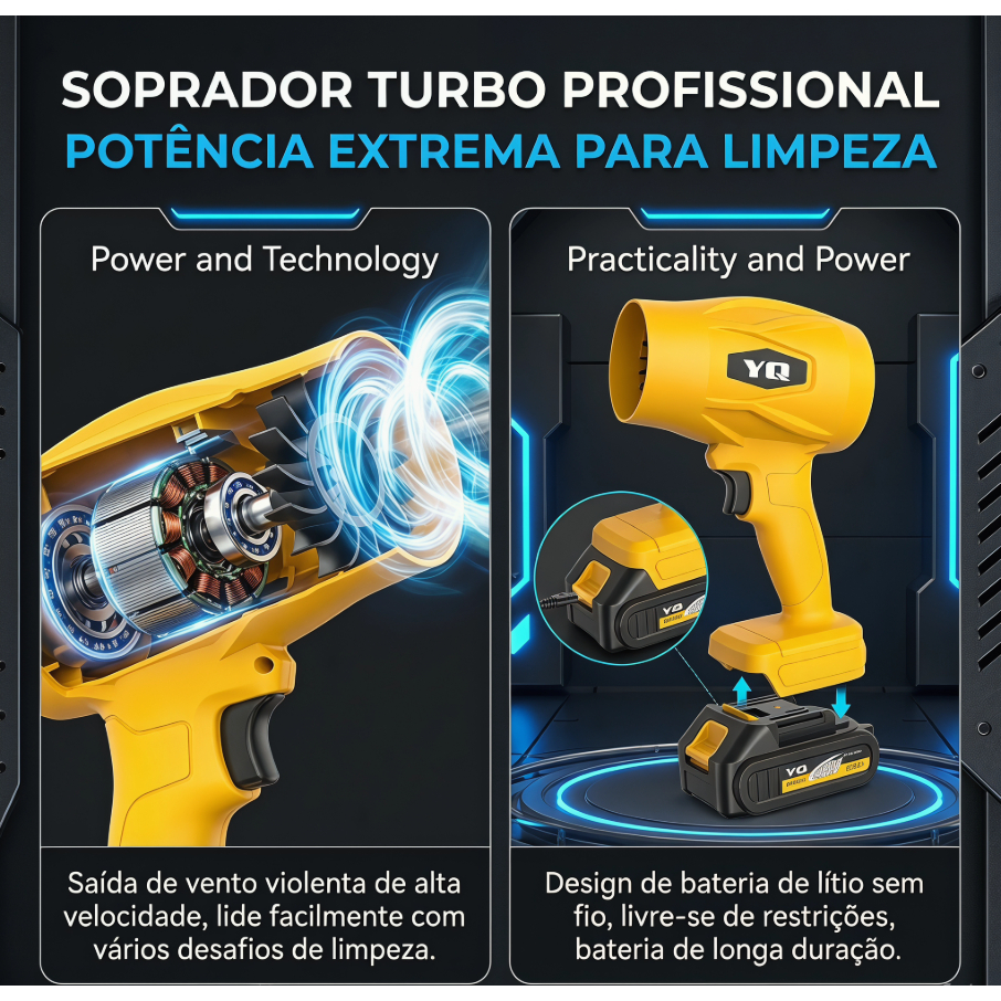 Ventilador de Força a Bateria Turbo de Ar / Soprador Industrial