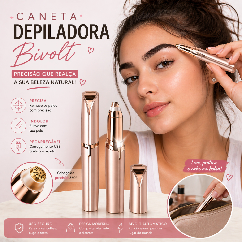 Caneta Depiladora Portátil Elétrica Sobrancelha Buço Rosto USB Recarregável  Feminino Barbeador