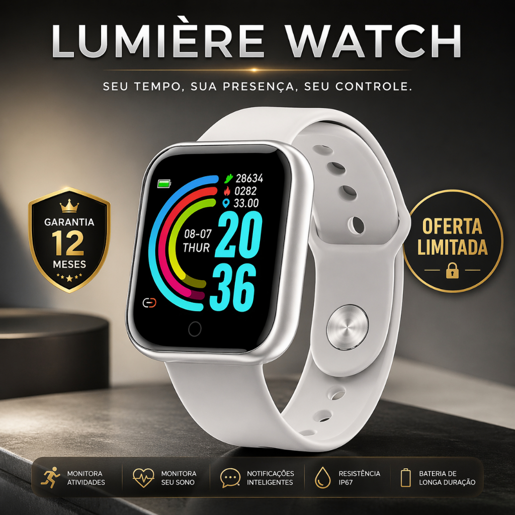 Smartwatch Lumière Watch D20 Branco Relógio Inteligente Bluetooth Fitness Android iPhone IP67