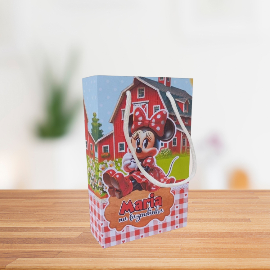 Sacolinha Minnie Fazendeira Vermelha Tamanho P | Lembrancinha Personalizada Fazendinha Minnie
