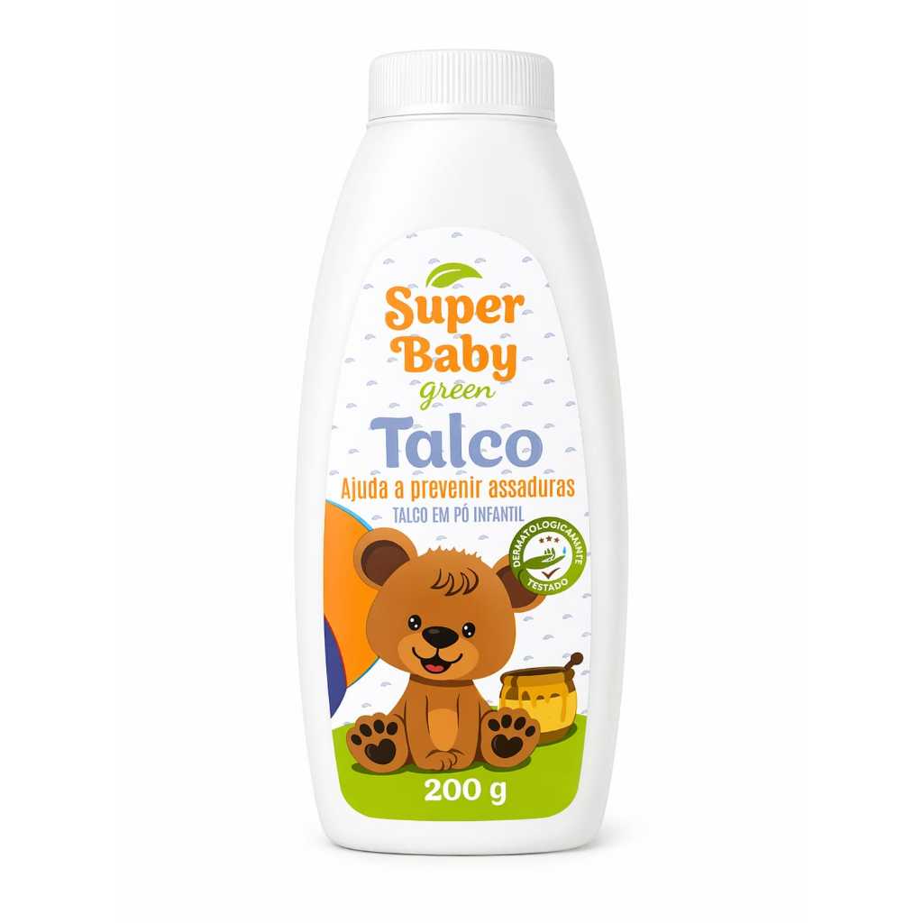 Talco em Pó Infantil Super Baby Green  - Ajuda a Prevenir Assaduras - 200g