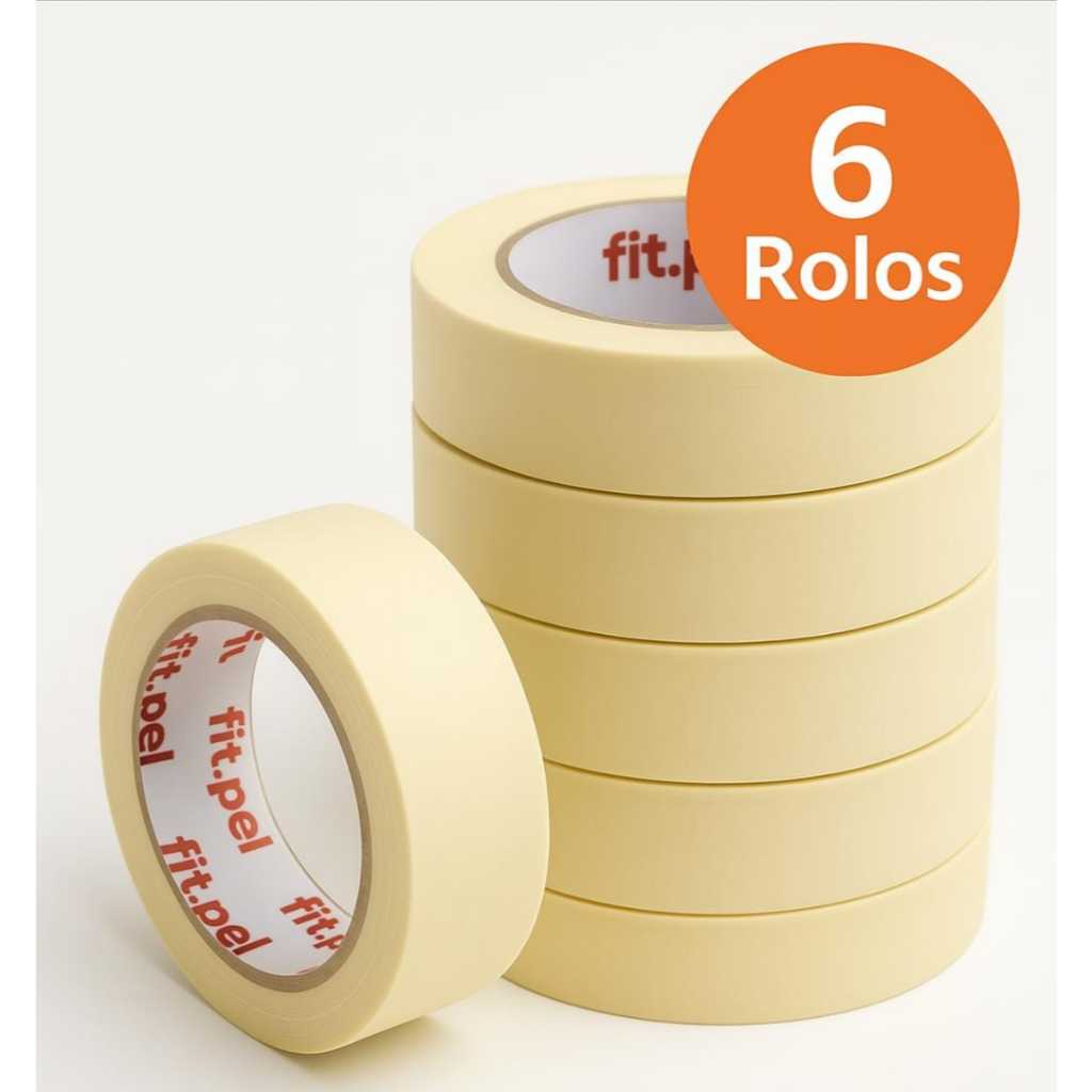 Kit Fita Crepe 19mm x 10m Uso Geral Alta Fixação Ideal para Pintura Artesanato Embalagem Escritório Escolar - 6 Rolos