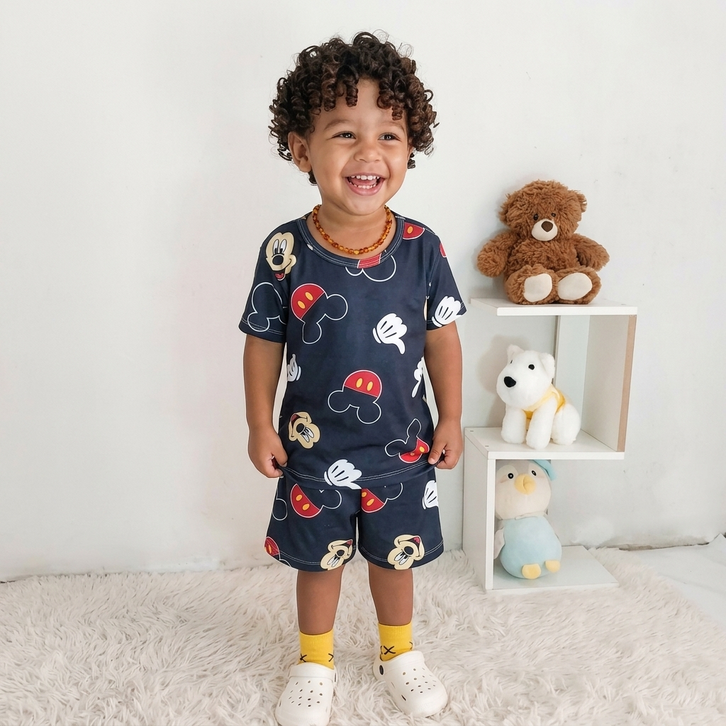Conjunto Pijama Infantil Manga Curta Menino Menina Gola Careca Short Roupa de Dormir Verão 1 a 12 Anos