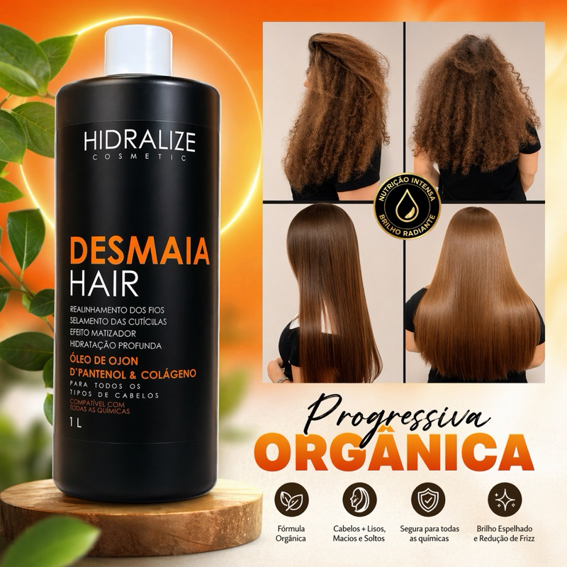 Progressiva Desmaia Hair Hidralize 1L 100% Orgânica Hidratação Profunda AntiFrizz Tratamento Capilar