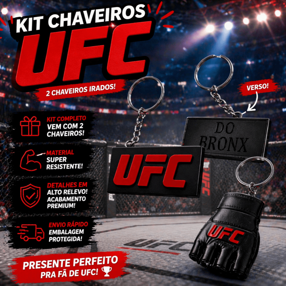 Chaveiro UFC Charles do Bronx + Chaveiro Luva de MMA Jiu Jitsu Box Luta Presente Colecionável Pigente