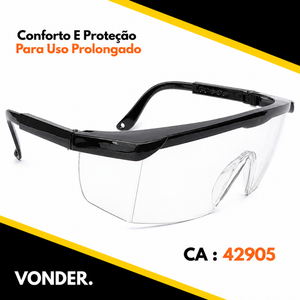 Óculos de Segurança Proteção Incolor Foxter EPI Vonder Transparente com Haste Reforçada