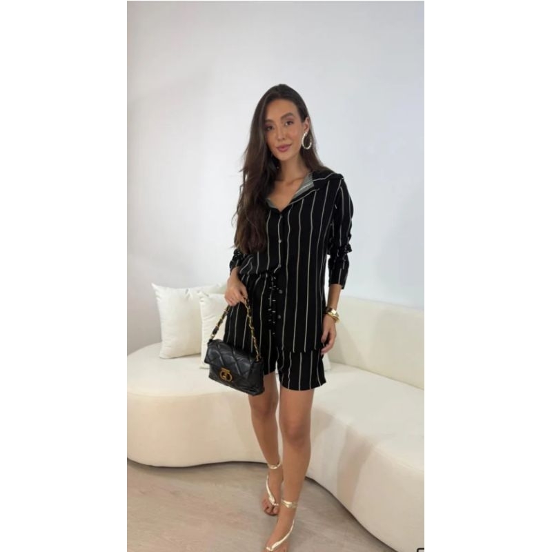 Conjunto feminino short e camisa em viscolinho - leve, elegante e confortavel