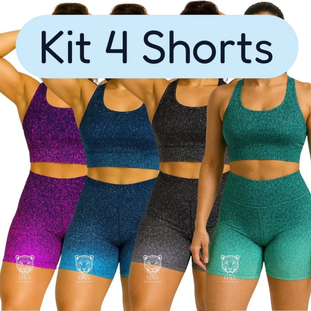 Kit 4 Shorts Degradê Cintura Alta Roupa Academia Feminina Zero Transparência — imagem 1