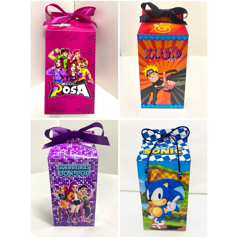 20 Caixas Milk Dos Rosa Naruto Guerreiras do K-Pop Sonic Personalizadas Lembrancinha de aniversário Kit Festa papel foto