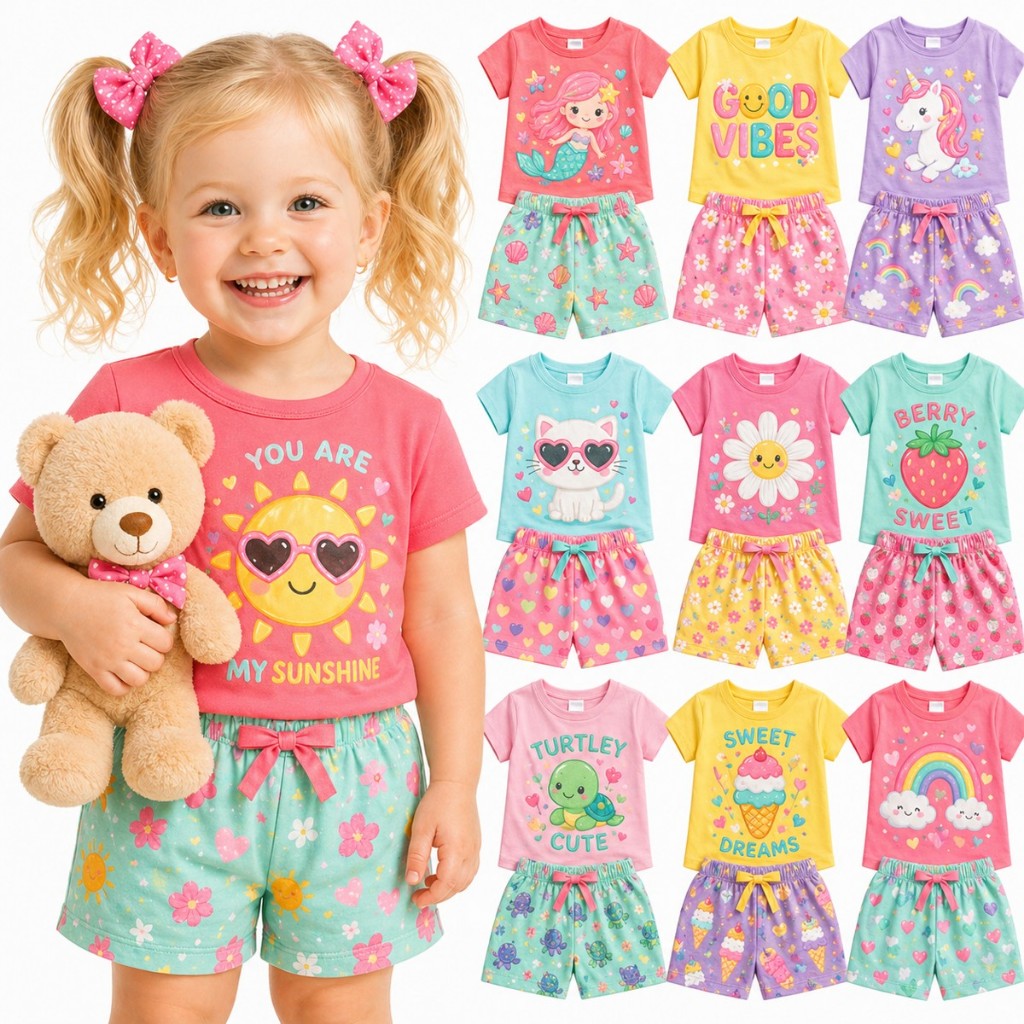 Kit 2 ou 10 Peças Roupa Infantil Menina Verão Conjunto Bebê Feminino Infantil Verão Manga Curta Sortidos