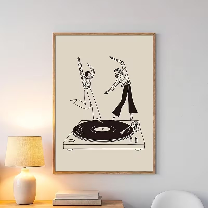 Quadro Decorativo Arte Toca Retrô Danã Disco Minimalista Para Escritório Quarto Sala Hall