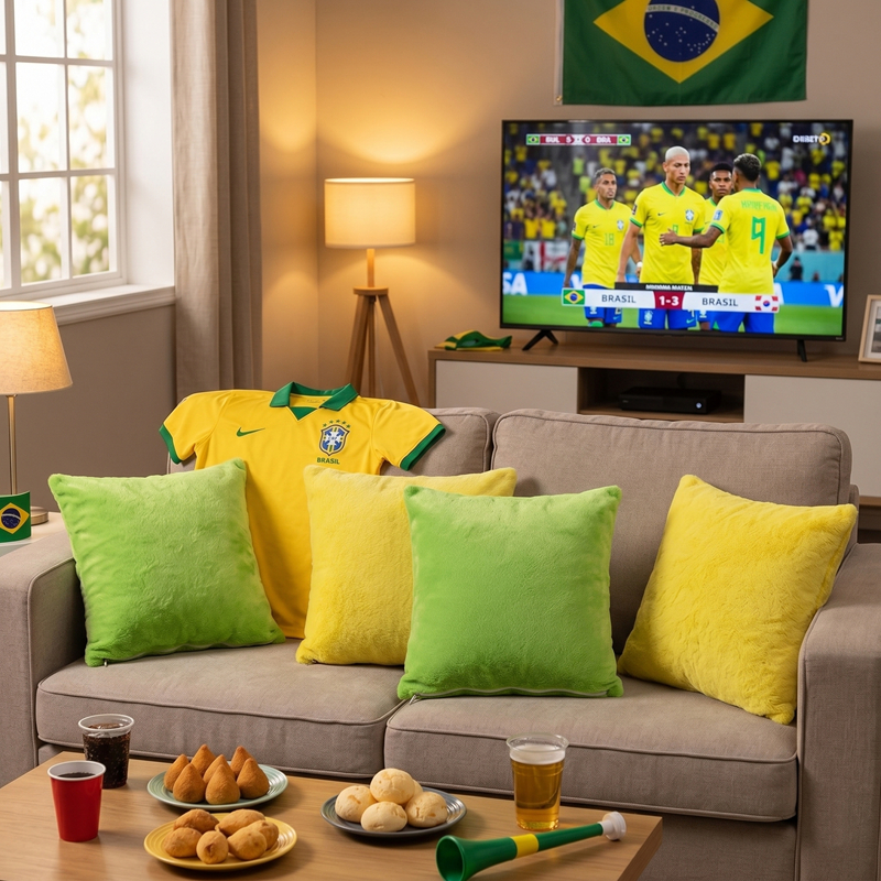 Kit Almofada Copa Brasil Seleção Brasileira Soft 04 Peças Decorativa 35x35 com Enchimento Refil