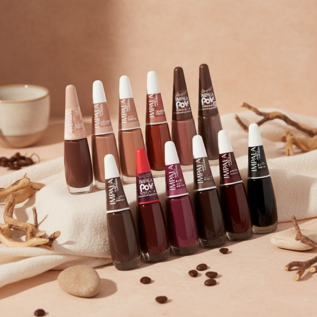 Esmaltes Impala Tons Marrom Nude e Escuros Tendências Manicures Top Coat Secagem Rápida Moda em Oferta na Shopee