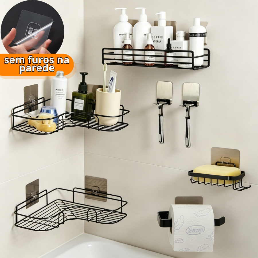 Suportes Porta Shampoo Organizador De Metal Para Banheiro Cozinha Prateleira Com Adesivos