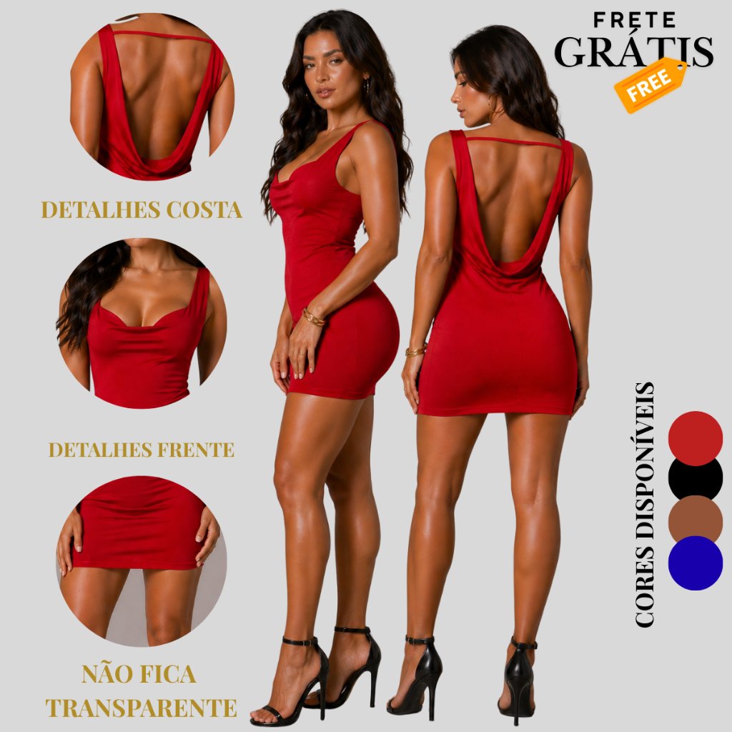 Vestido Curto Justo Bodycon | Decote Drapeado Costas Nuas Gola Boba | Bodycon Sexy Balada Festa Gringa